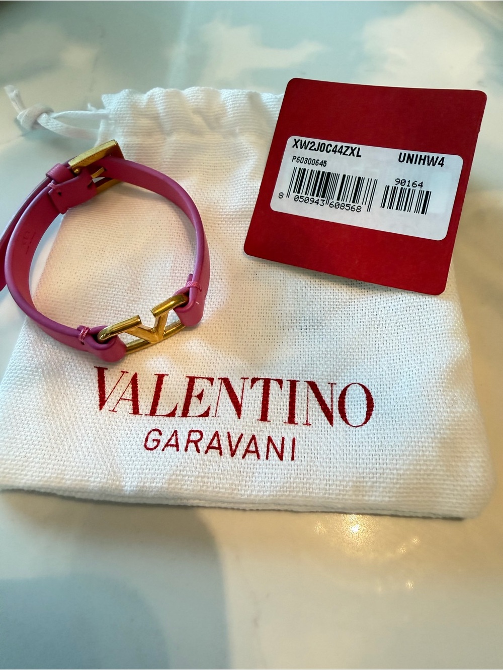 Valentino Garavani Pink Bracelet with Gold VLOGO Accent